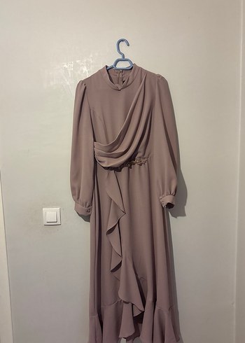 Bej Drapeli Uzun Kadın Elbise - Görsel 2