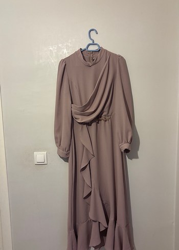 Bej Drapeli Uzun Kadın Elbise - Görsel 4