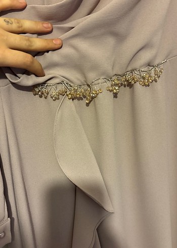 Bej Drapeli Uzun Kadın Elbise - Görsel 6