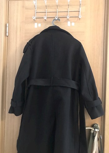 Siyah Çift Düğmeli Uzun Kaban - Görsel 4