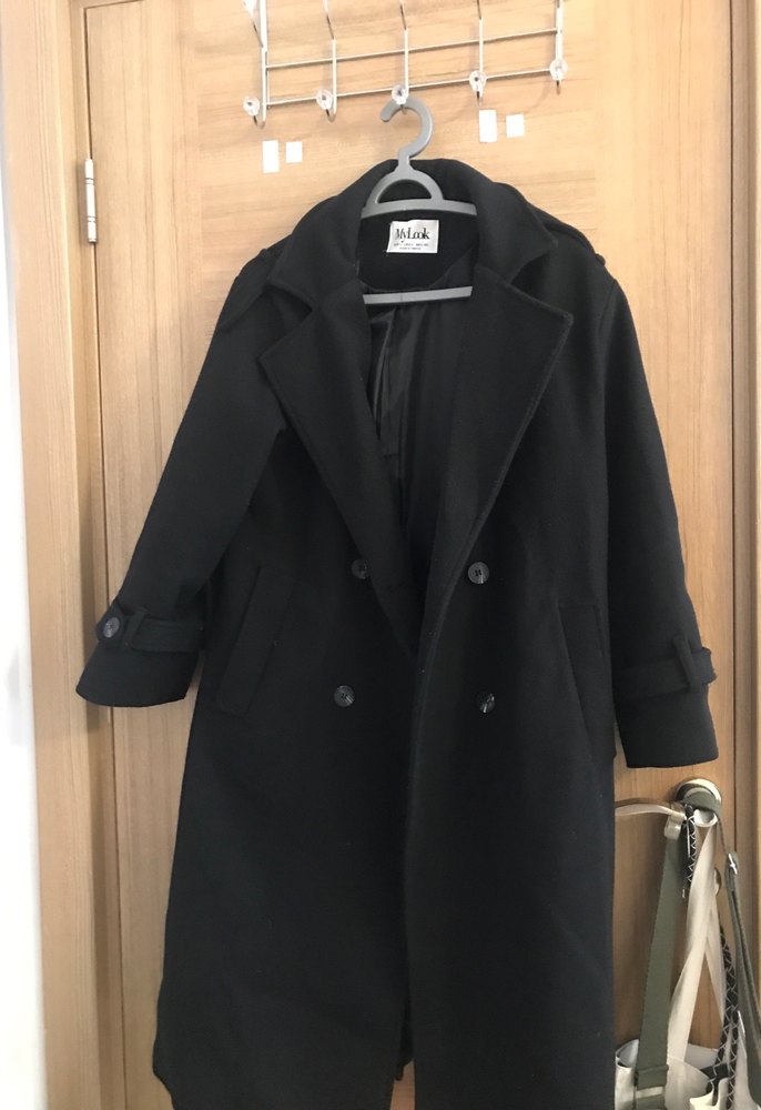 Siyah Çift Düğmeli Uzun Kaban - Görsel 3