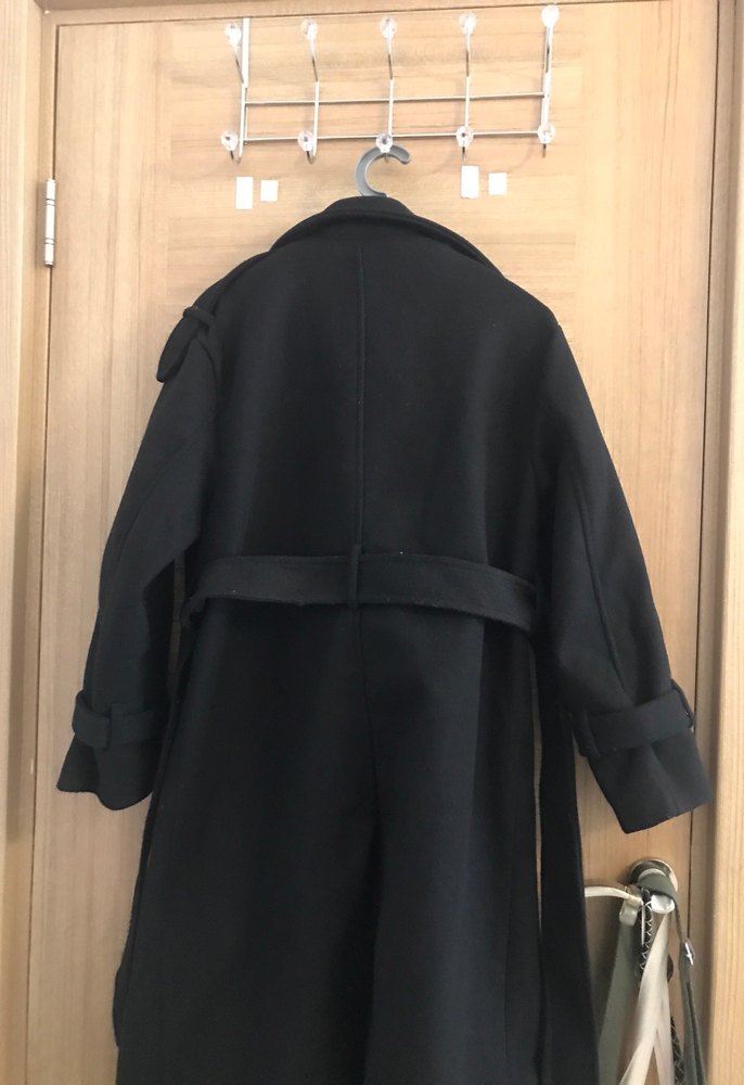 Siyah Çift Düğmeli Uzun Kaban - Görsel 4