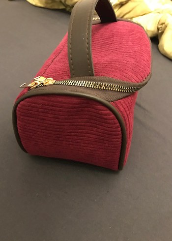 Fermuarlı Bordo Süet Kadın Makyaj Çantası - Görsel 2