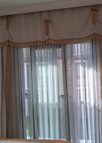 Nakışlı Bej Yatak Örtüsü fon perde - Görsel 3