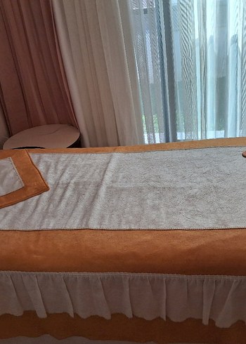 Nakışlı Bej Yatak Örtüsü fon perde - Görsel 2