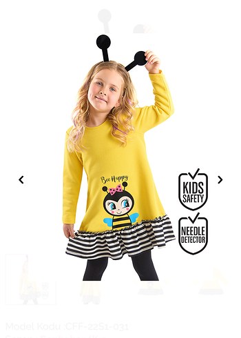 Denokids Uzun Kollu Sarı Kız Elbise Renkli Baskılı - Görsel 3