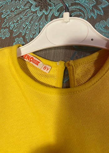 Denokids Uzun Kollu Sarı Kız Elbise Renkli Baskılı - Görsel 2