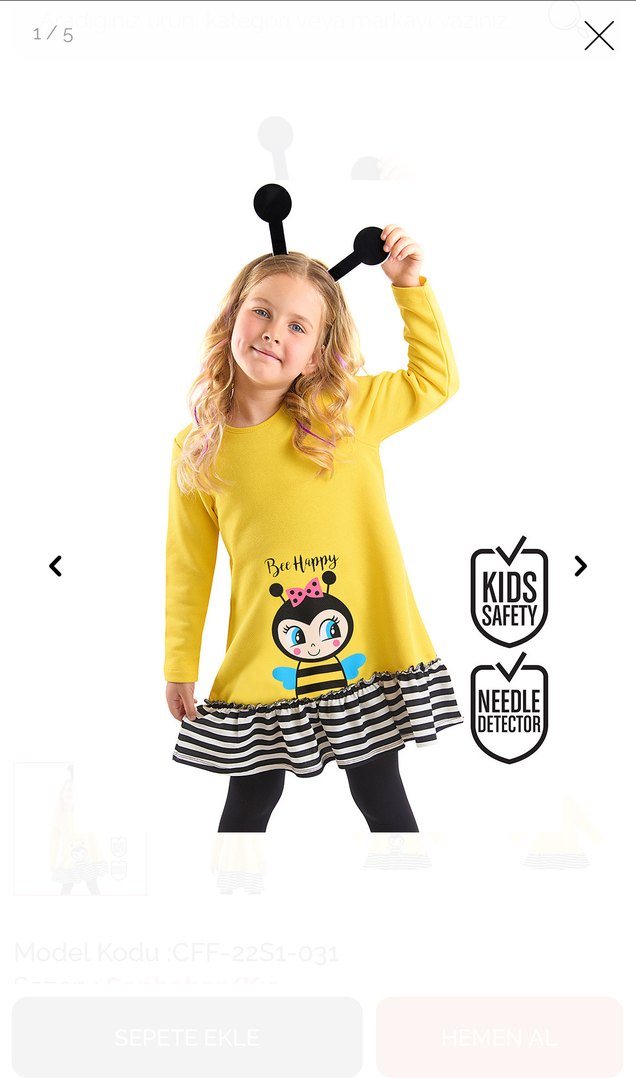 Denokids Uzun Kollu Sarı Kız Elbise Renkli Baskılı - Görsel 3