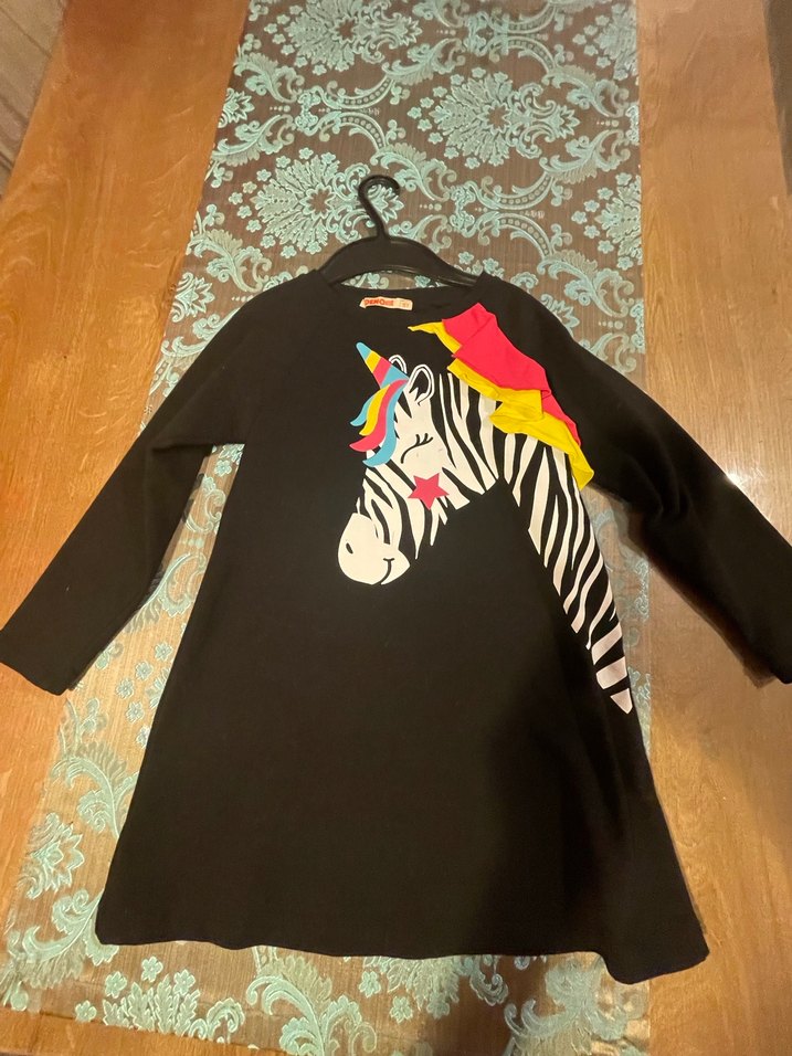 Denokids Kız Çocuk Siyah Zebra Desenli Uzun Kollu Elbise - Görsel 2