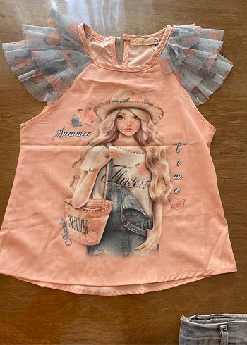 Dantel Detaylı Kız Çocuk Kısa Kollu Takım - Görsel 3