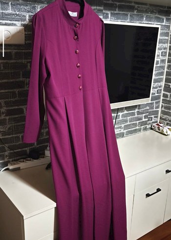 Düğmeli Mor Uzun Kadın Elbise - Görsel 7