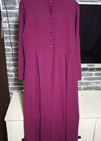 Düğmeli Mor Uzun Kadın Elbise - Görsel 5