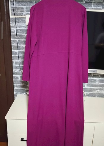 Düğmeli Mor Uzun Kadın Elbise - Görsel 3