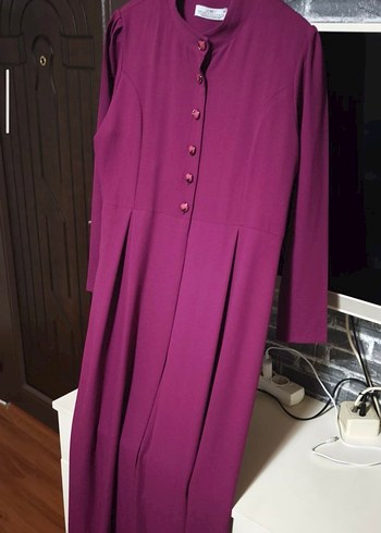 Düğmeli Mor Uzun Kadın Elbise - Görsel 2