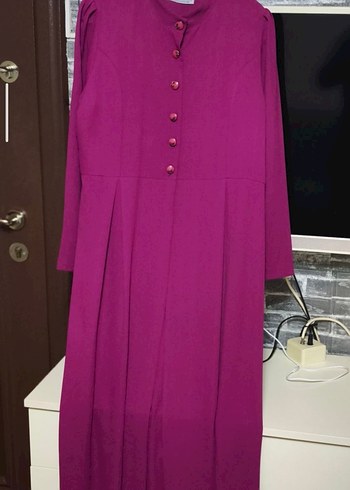Düğmeli Mor Uzun Kadın Elbise - Görsel 4