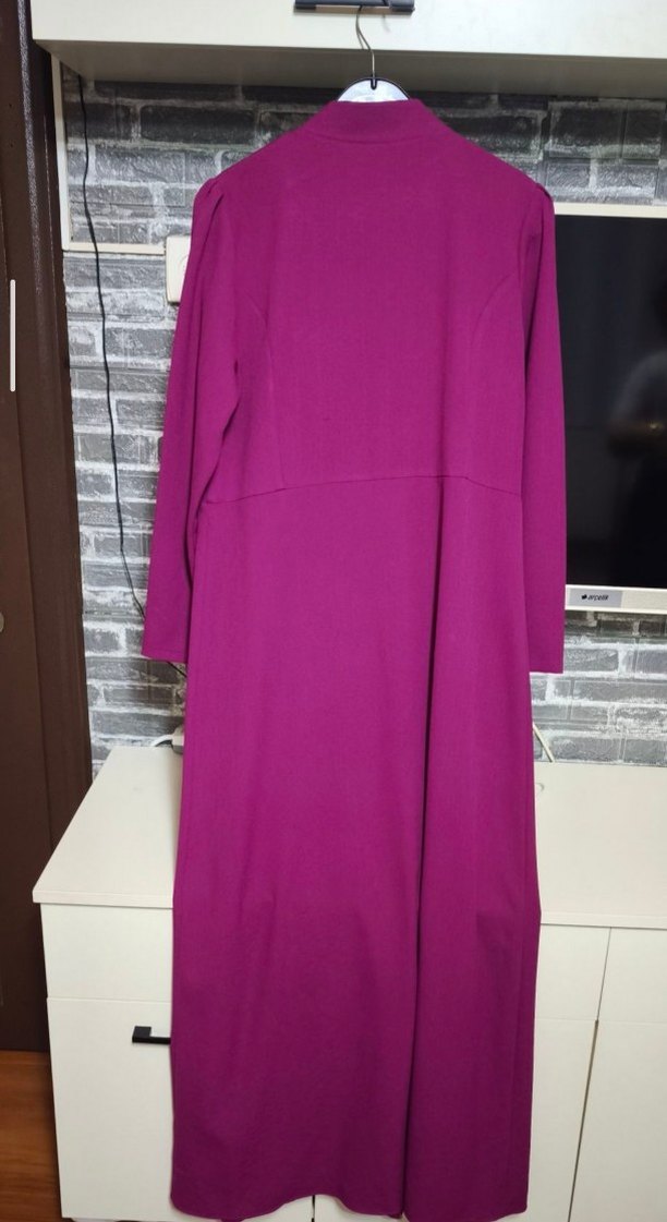 Düğmeli Mor Uzun Kadın Elbise - Görsel 3