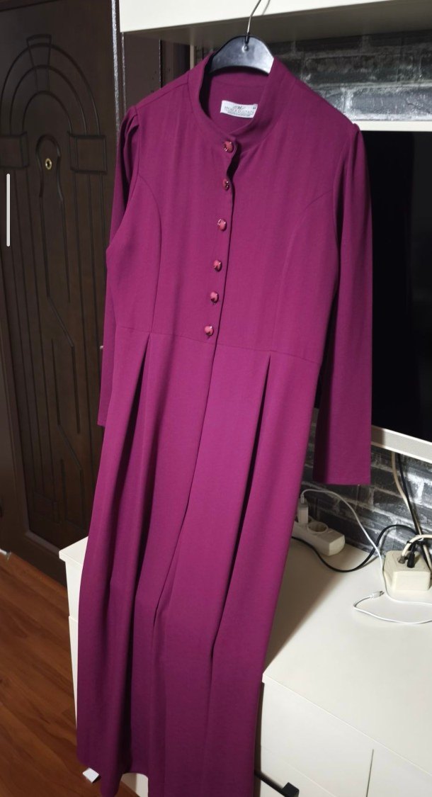 Düğmeli Mor Uzun Kadın Elbise - Görsel 2