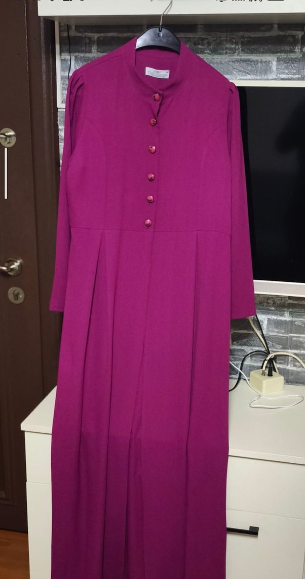 Düğmeli Mor Uzun Kadın Elbise - Görsel 4