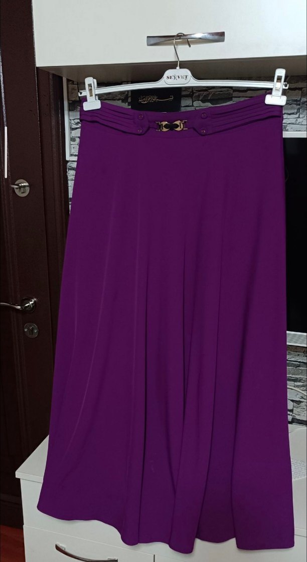 Mor Uzun Drapeli Kadın Etek - Görsel 5