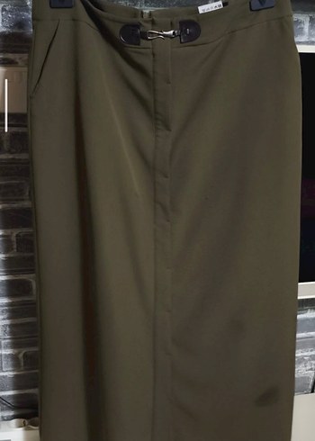 Drapeli Haki Uzun Kadın Etek - Görsel 3