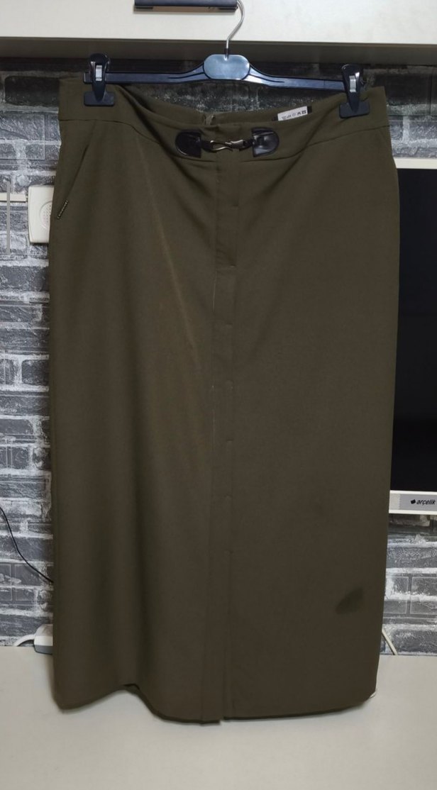 Drapeli Haki Uzun Kadın Etek - Görsel 4