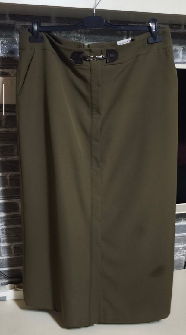 Drapeli Haki Uzun Kadın Etek - Görsel 3