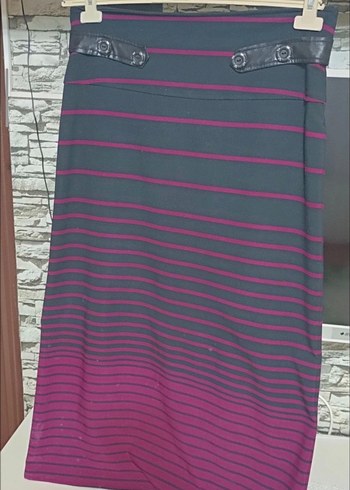 Kadın Mor Çizgili Pilili Uzun Etek - Görsel 5