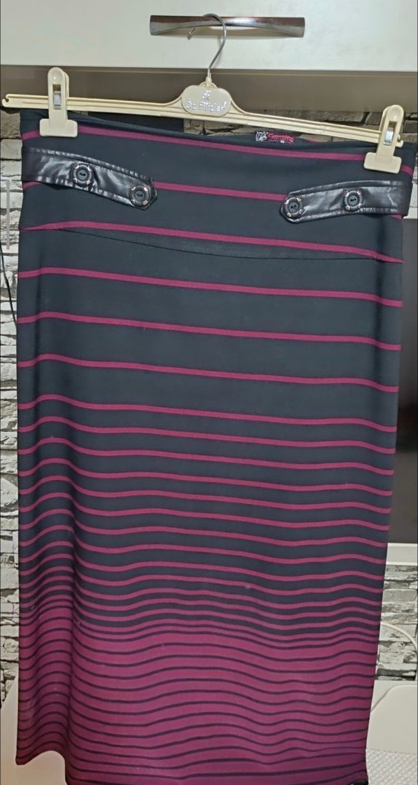 Kadın Mor Çizgili Pilili Uzun Etek - Görsel 4