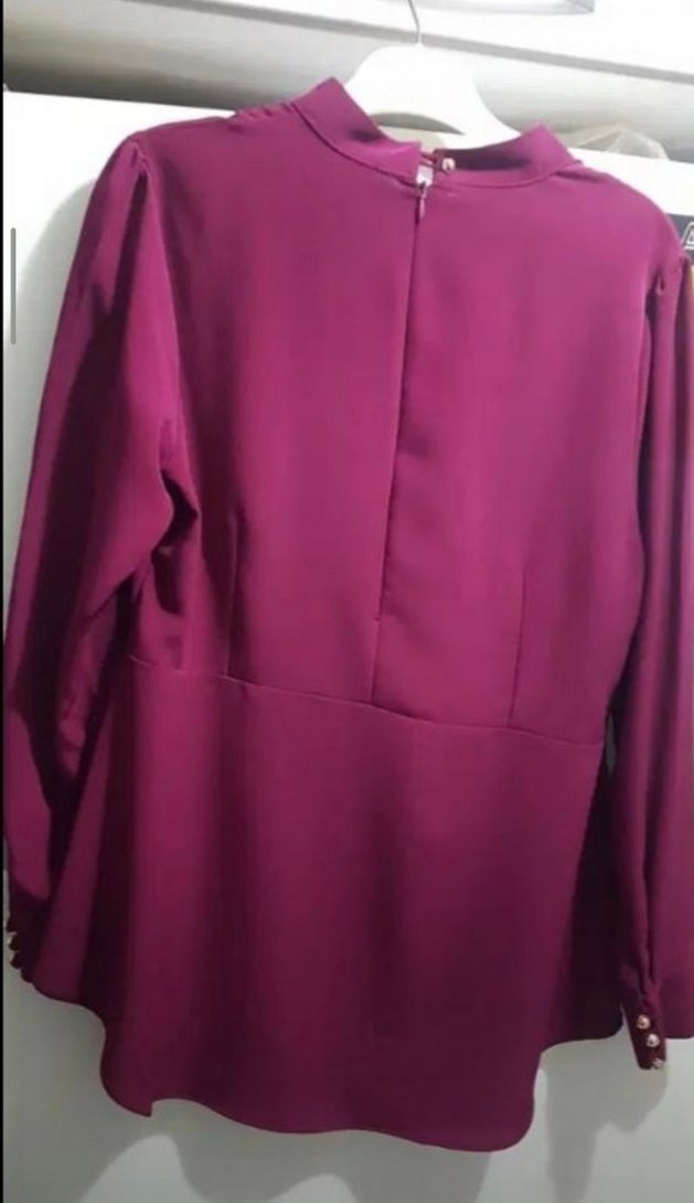 Bordo Uzun Kollu Hakim Yaka Kadın Tunik - Görsel 2