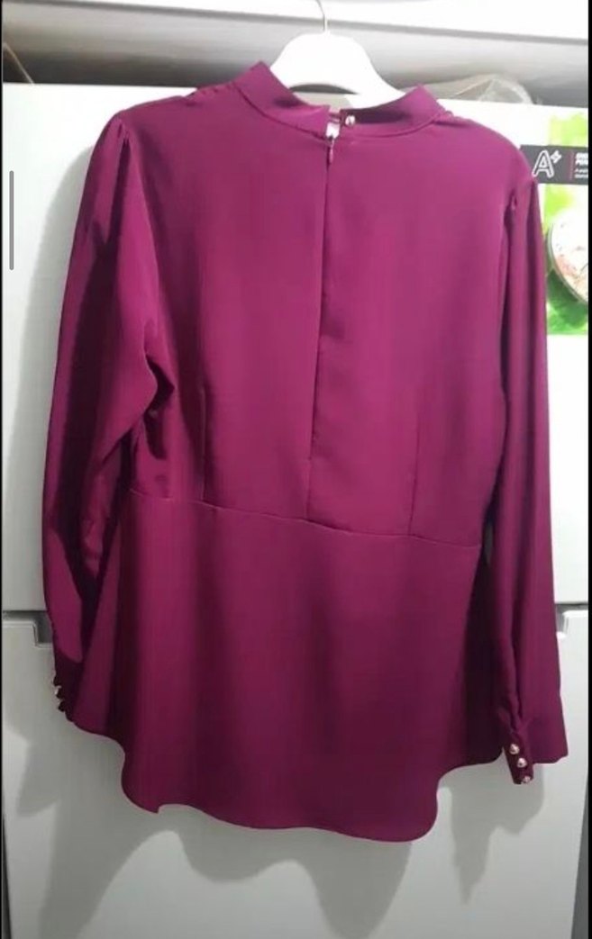 Bordo Uzun Kollu Hakim Yaka Kadın Tunik - Görsel 4