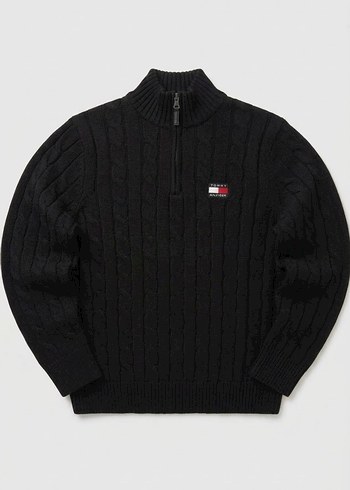 Diğer Tommy Hilfiger Siyah Yarim Fermuarli Triko Kazak