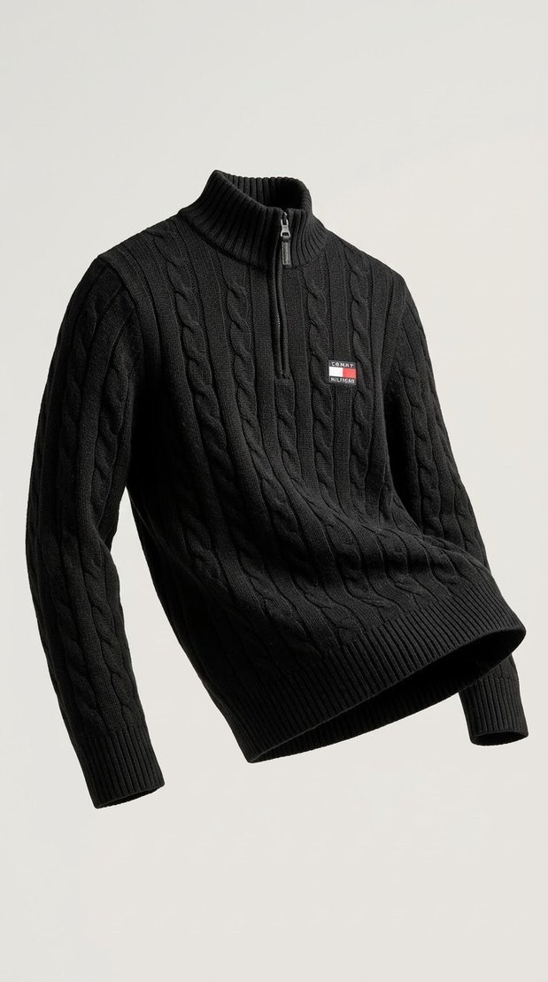 Tommy Hilfiger Siyah Yarım Fermuarlı Triko Kazak — görsel 2/3
