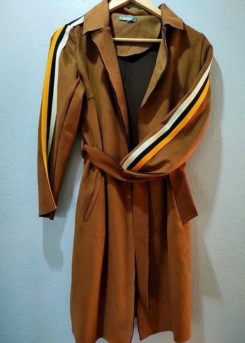 Kadın Kahverengi Süet Uzun Kuşaklı Trençkot - Görsel 2