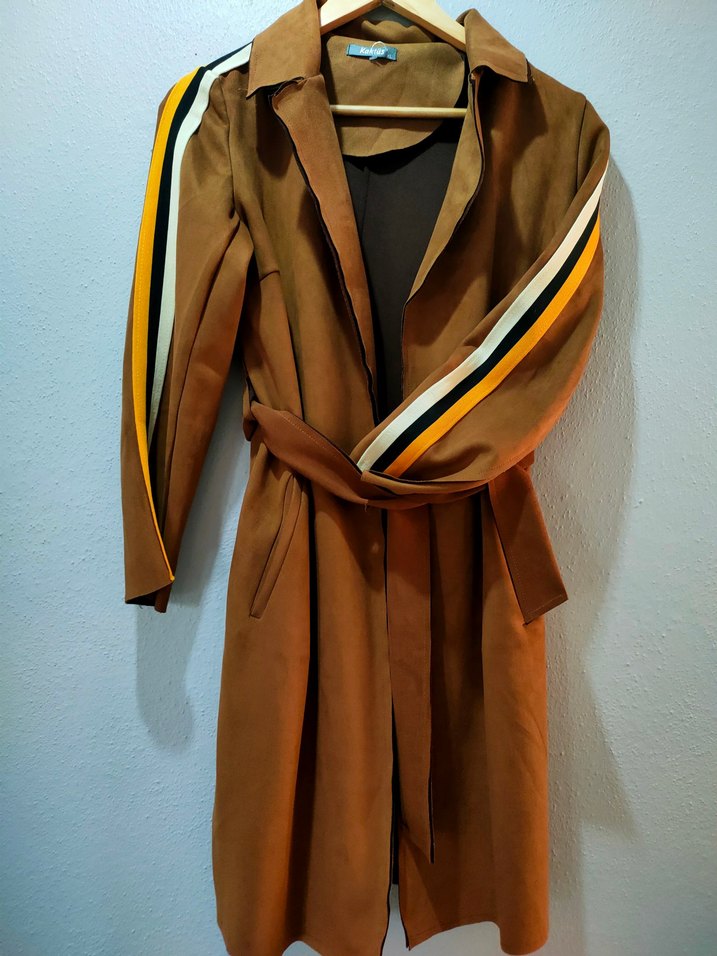 Kadın Kahverengi Süet Uzun Kuşaklı Trençkot - Görsel 2