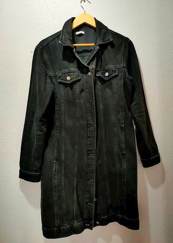 Siyah Düğmeli Uzun Kot Ceket - Görsel 3