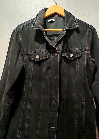 Siyah Düğmeli Uzun Kot Ceket - Görsel 2