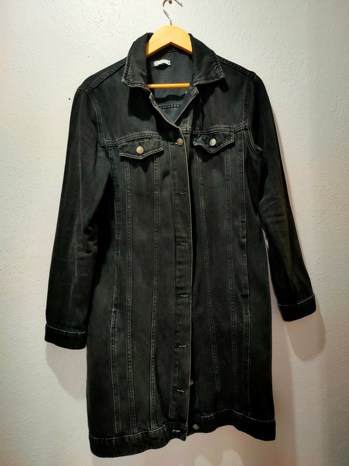 Siyah Düğmeli Uzun Kot Ceket - Görsel 3