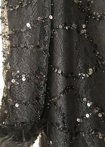 Siyah Uzun Kollu Kürklü Abiye Elbise - Görsel 2