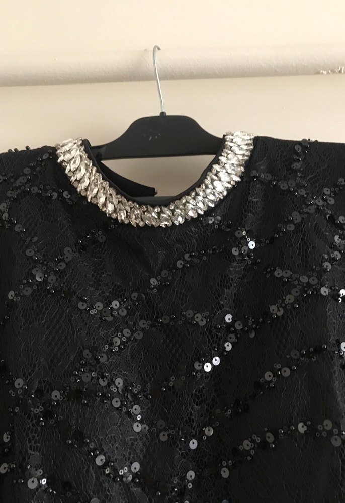 Siyah Uzun Kollu Kürklü Abiye Elbise - Görsel 4