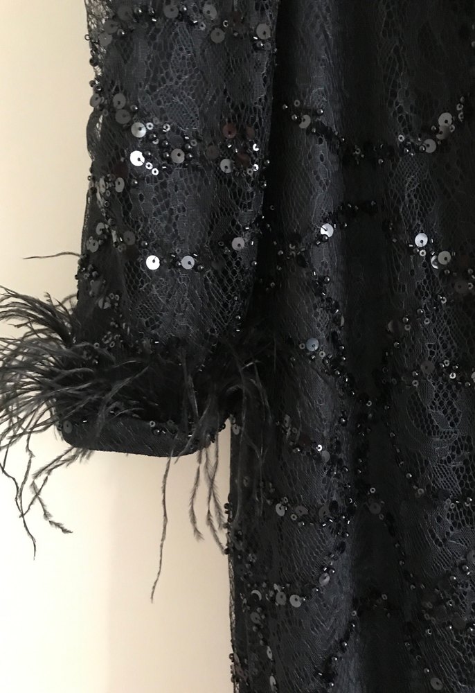 Siyah Uzun Kollu Kürklü Abiye Elbise - Görsel 3