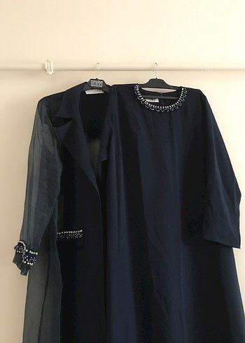 Uzun Lacivert taş detaylı abiye ikili takım - Görsel 4