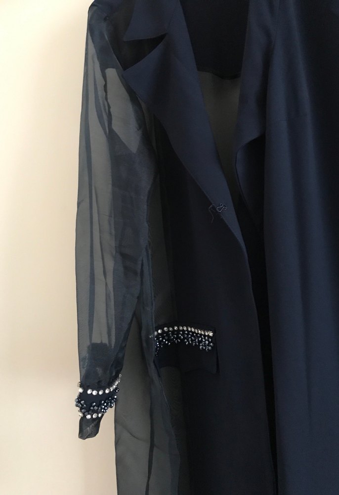 Uzun Lacivert taş detaylı abiye ikili takım - Görsel 5