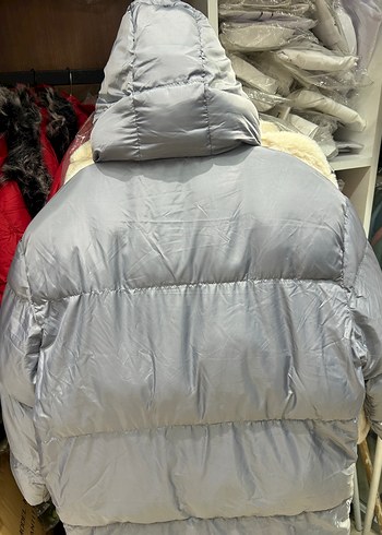 Gri Kapüşonlu Kadın Kışlık Mont - Görsel 3