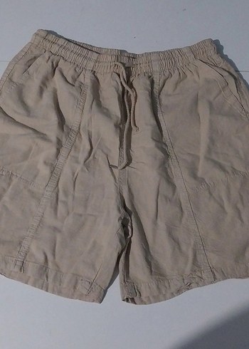 Bej Keten Şort, Rahat Kesim unisex - Görsel 3