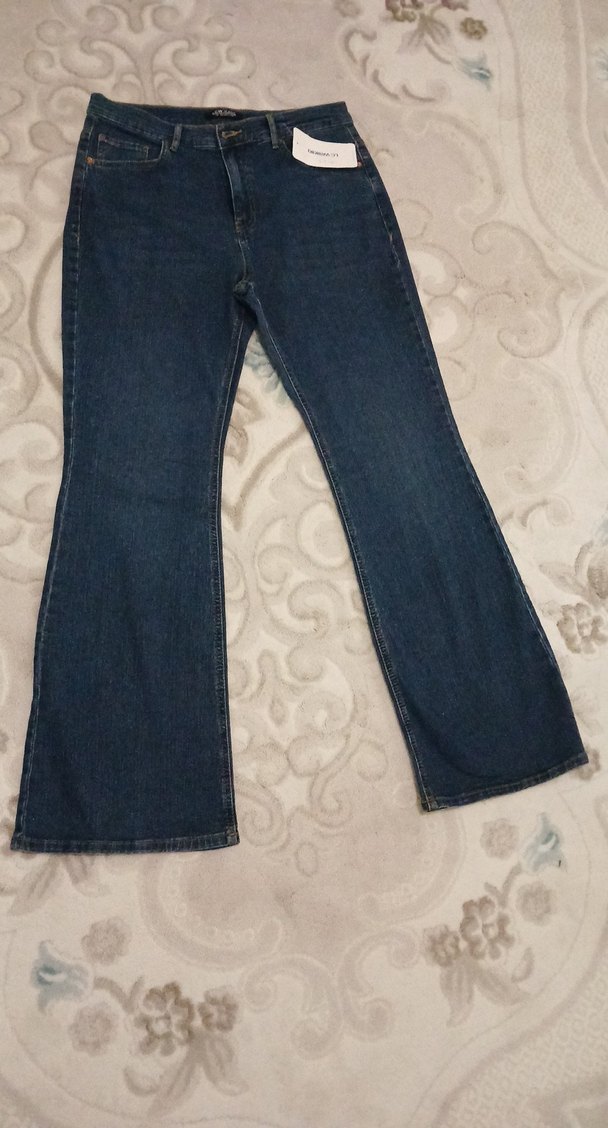 Kadın Mavi Bol Kesim Midi Denim Jean - Görsel 2