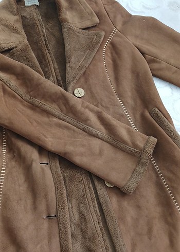 Düğmeli Kahverengi Süet Kadın Kaban - Görsel 6