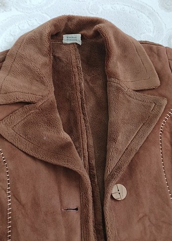 Düğmeli Kahverengi Süet Kadın Kaban - Görsel 4