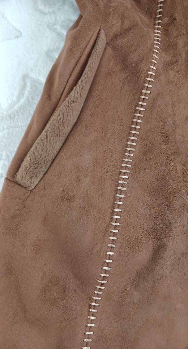 Düğmeli Kahverengi Süet Kadın Kaban - Görsel 2