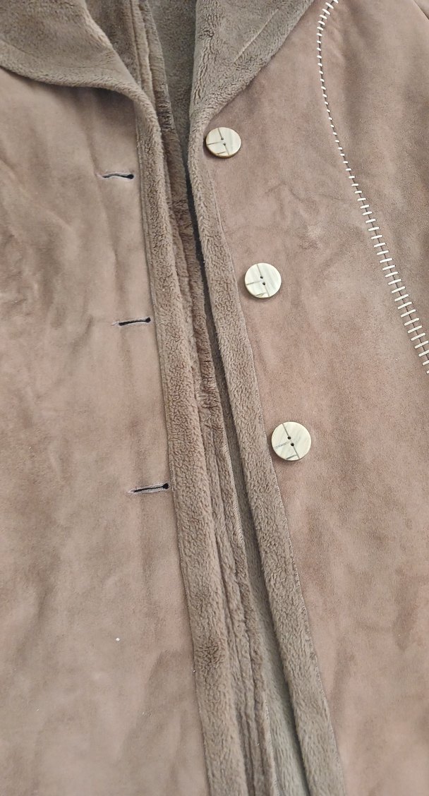 Düğmeli Kahverengi Süet Kadın Kaban - Görsel 3