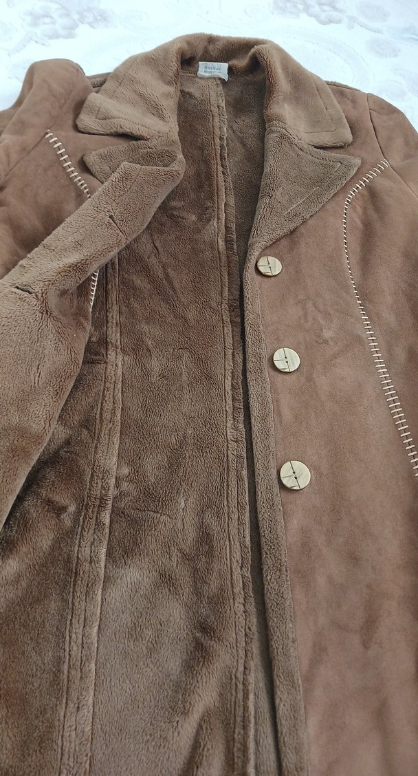 Düğmeli Kahverengi Süet Kadın Kaban - Görsel 5